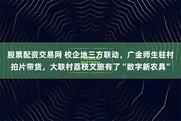 股票配资交易网 校企地三方联动，广金师生驻村拍片带货，大联村荔枝文旅有了“数字新农具”